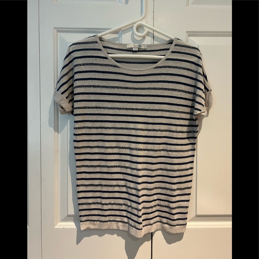 Boden Cream and Navy Striped Short Sleeve Top